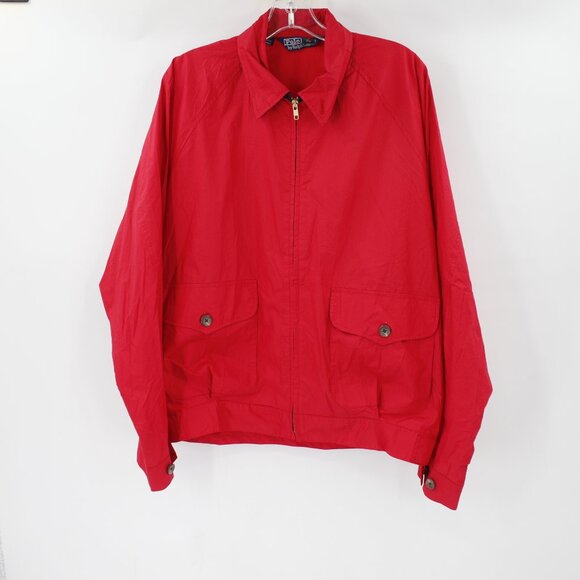 VTG Polo Ralph Lauren Bomber Jacket Mens Medium Cotton Full Zip windbreaker red